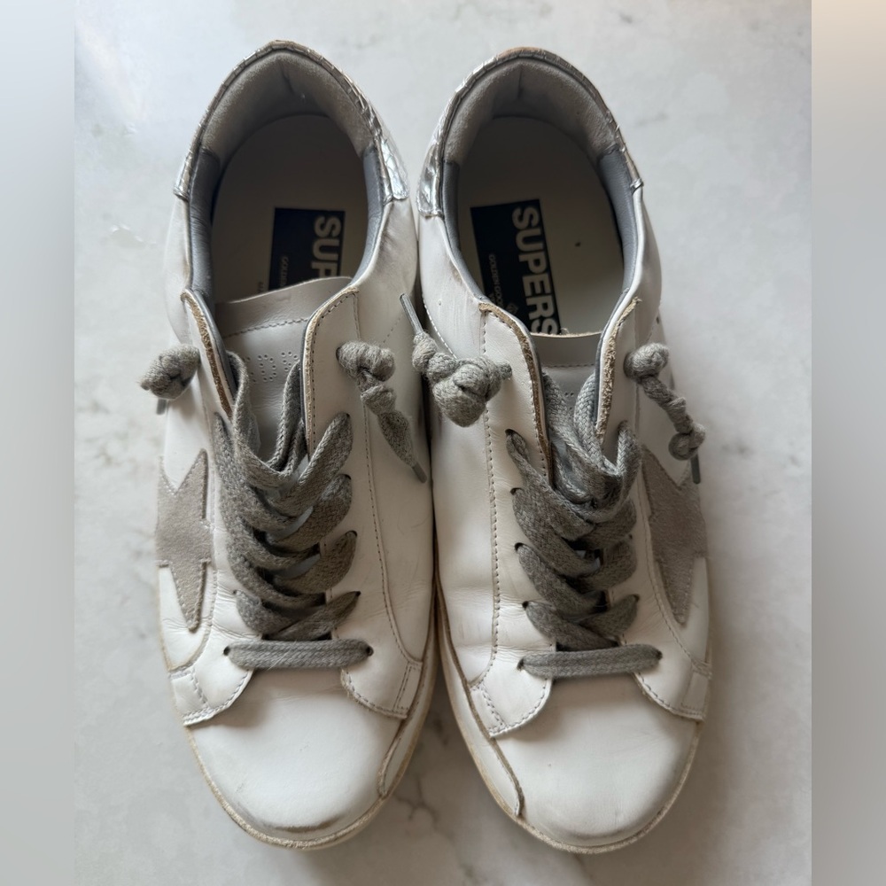 Superga Classic White and Gray Lace-Up Sneakers